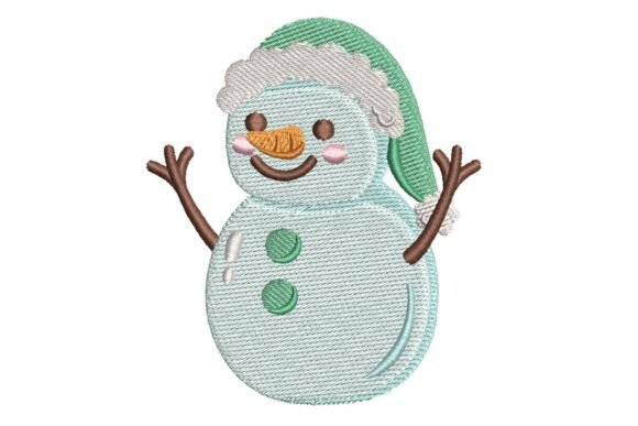Cute Waving Snowman with Green Hat Embroidery Design