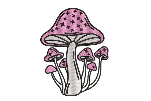 Whimsical Pink Spotted Mushrooms Embroidery Design